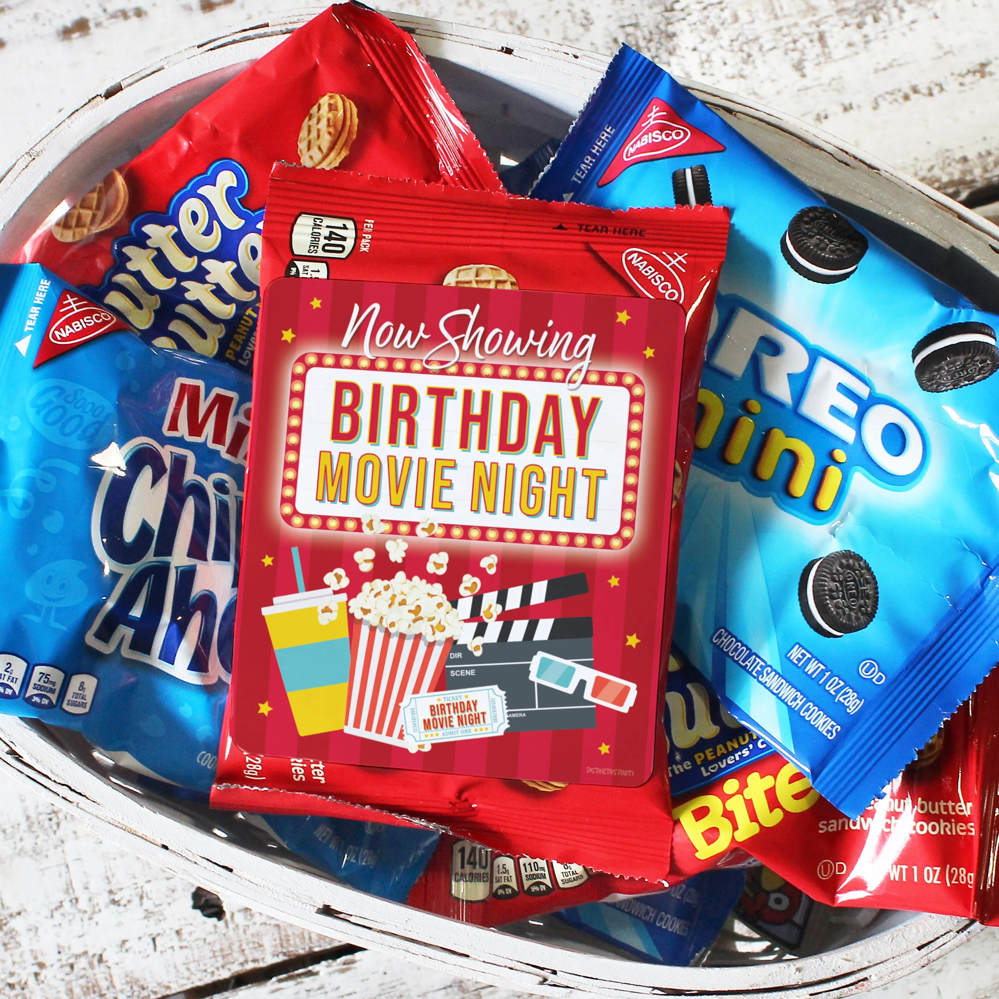 Movie Night: Kid's Birthday - Chip Bag, Popcorn or Snack Bag Stickers - 32 Stickers