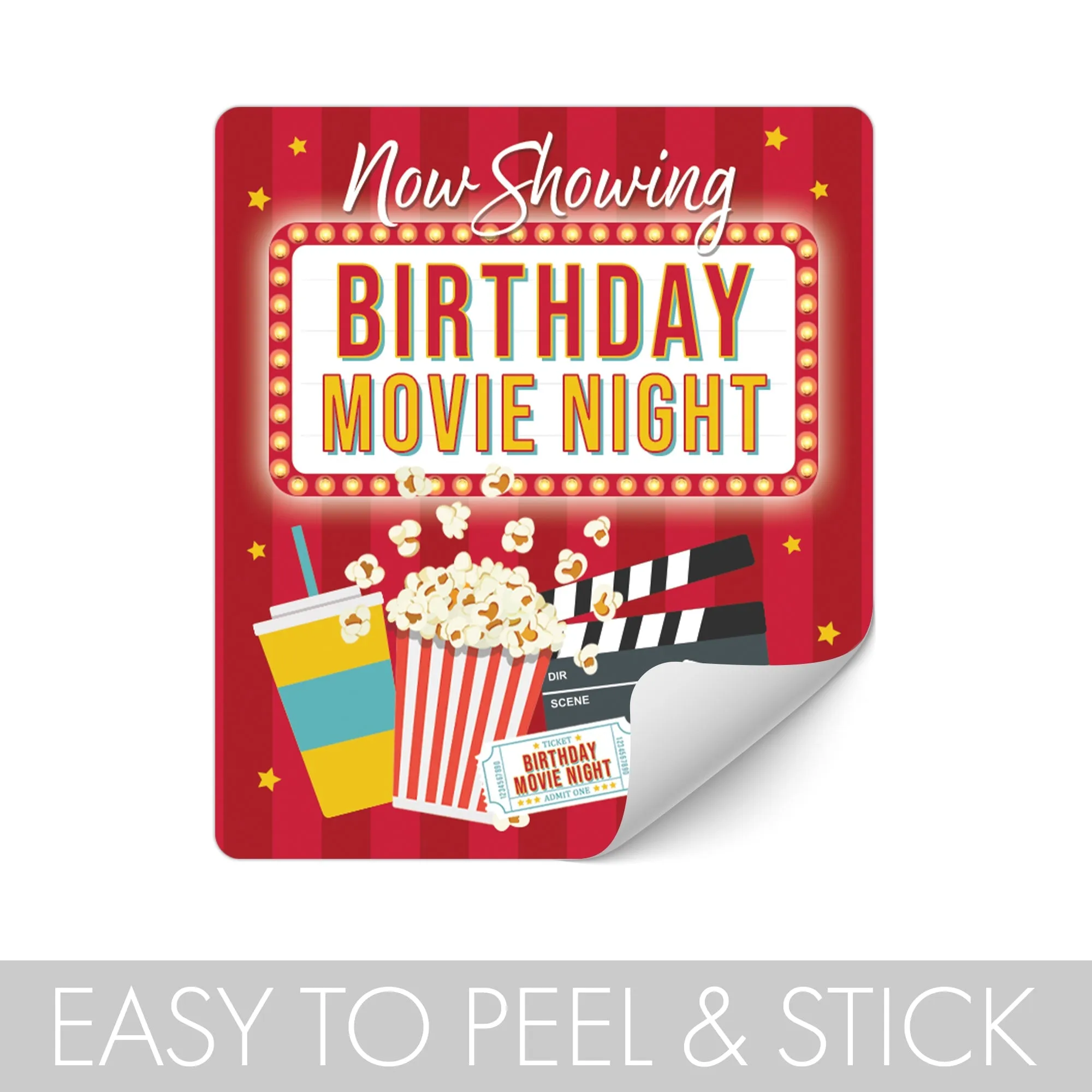 Movie Night: Kid's Birthday - Chip Bag, Popcorn or Snack Bag Stickers - 32 Stickers