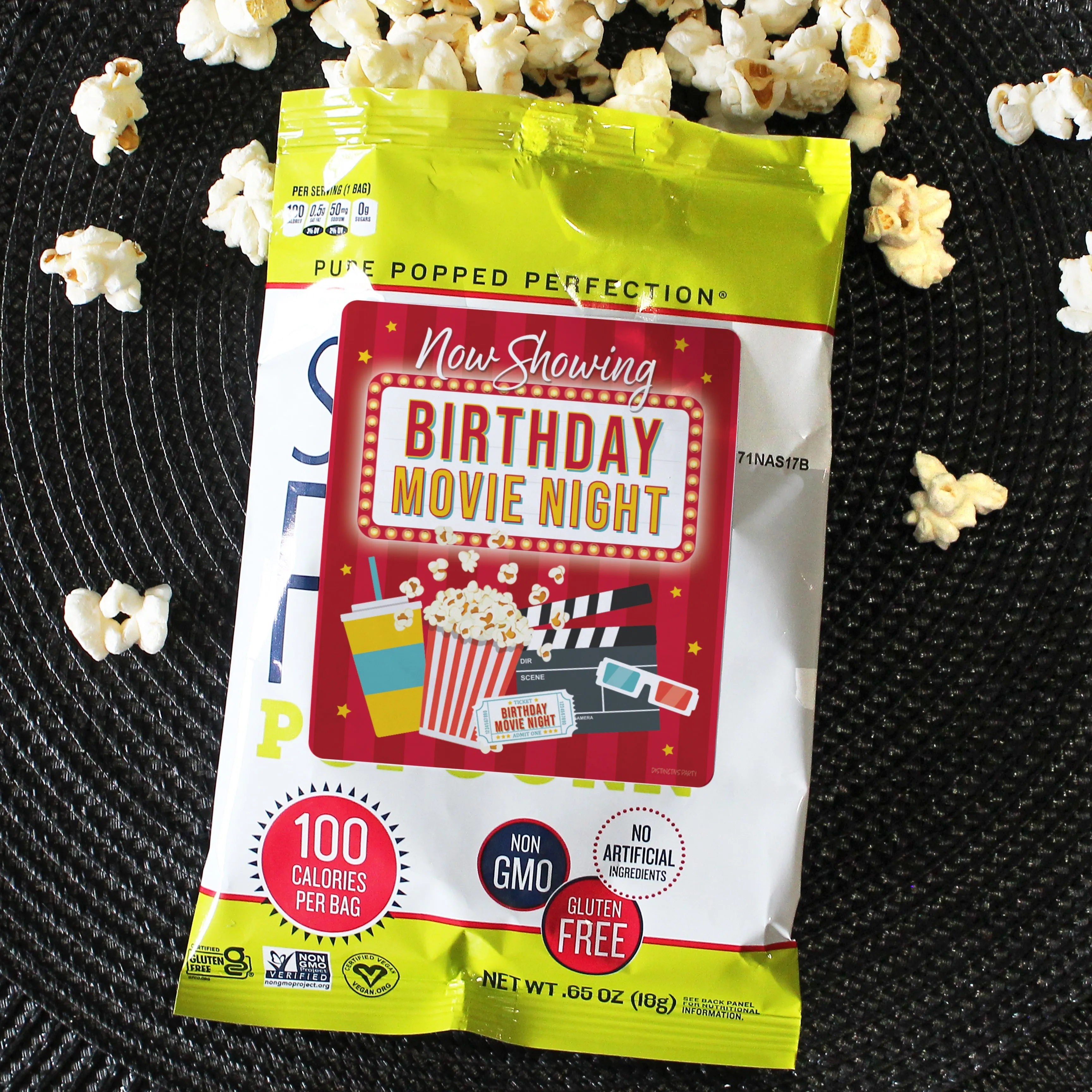 Movie Night: Kid's Birthday - Chip Bag, Popcorn or Snack Bag Stickers - 32 Stickers