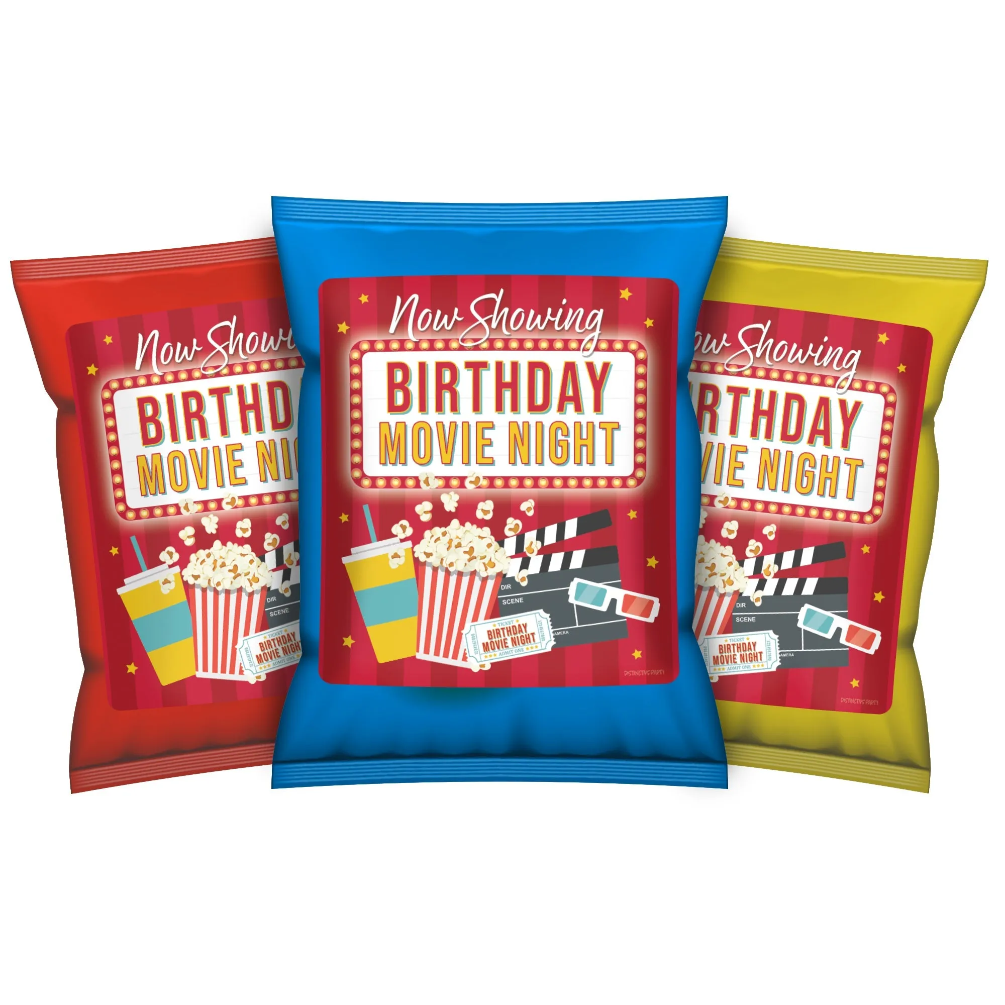 Movie Night: Kid's Birthday - Chip Bag, Popcorn or Snack Bag Stickers - 32 Stickers
