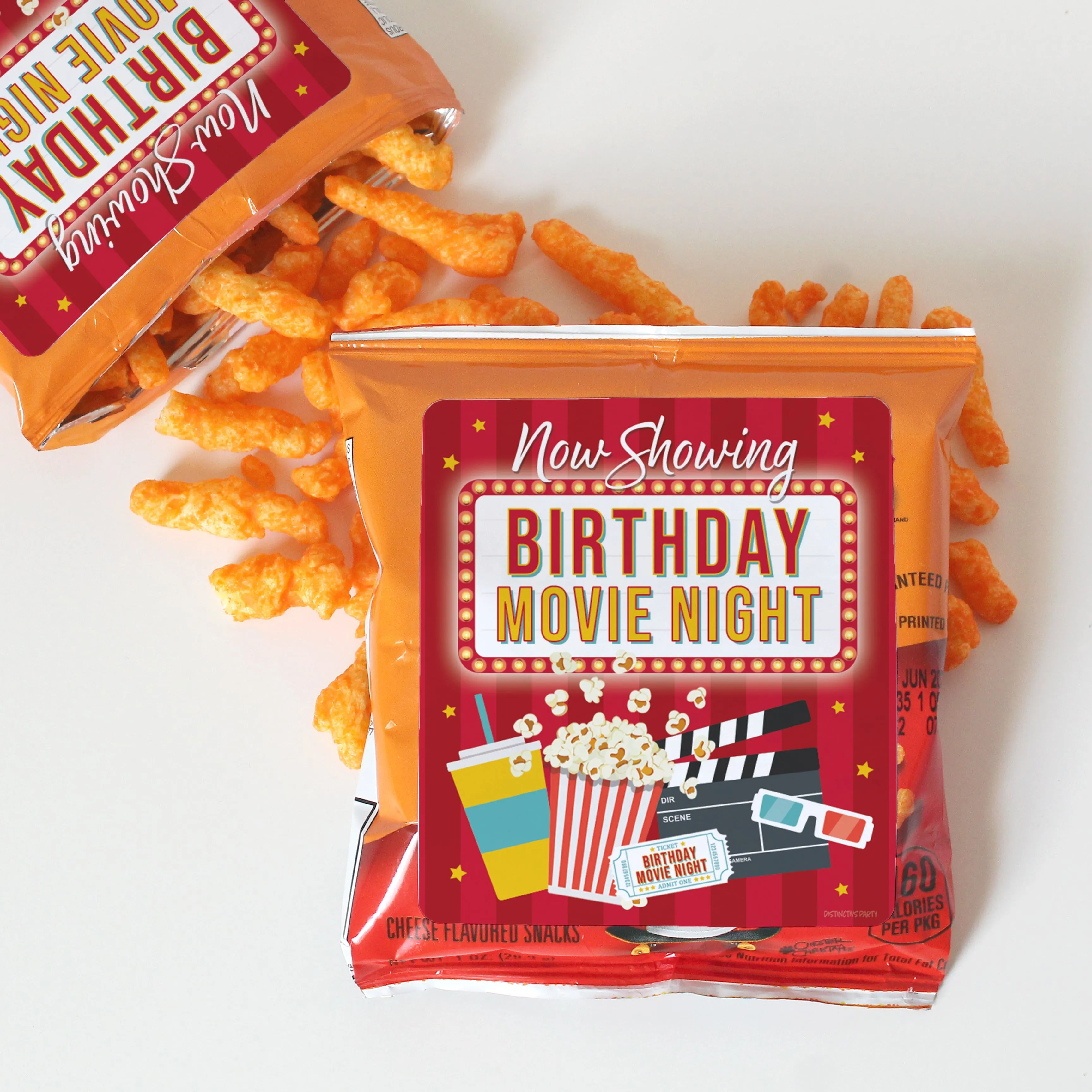Movie Night: Kid's Birthday - Chip Bag, Popcorn or Snack Bag Stickers - 32 Stickers