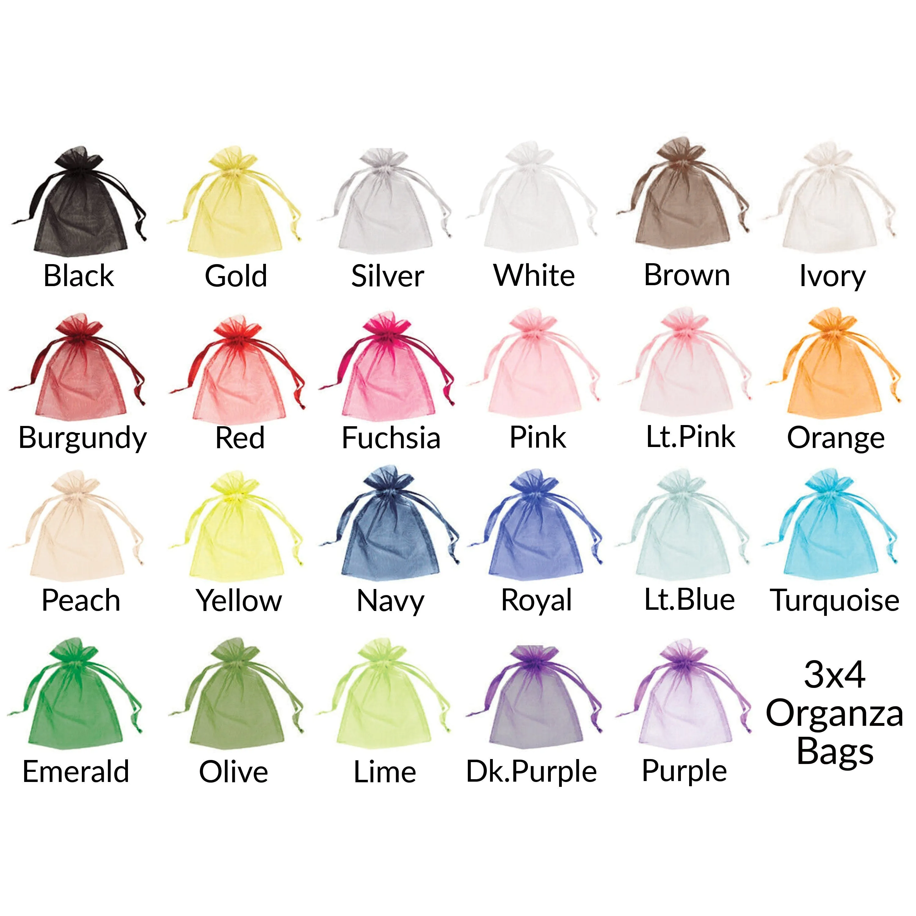 Organza Bags 3x4, Favor Bags or Gift Bags, Drawstring Jewelry Pouch