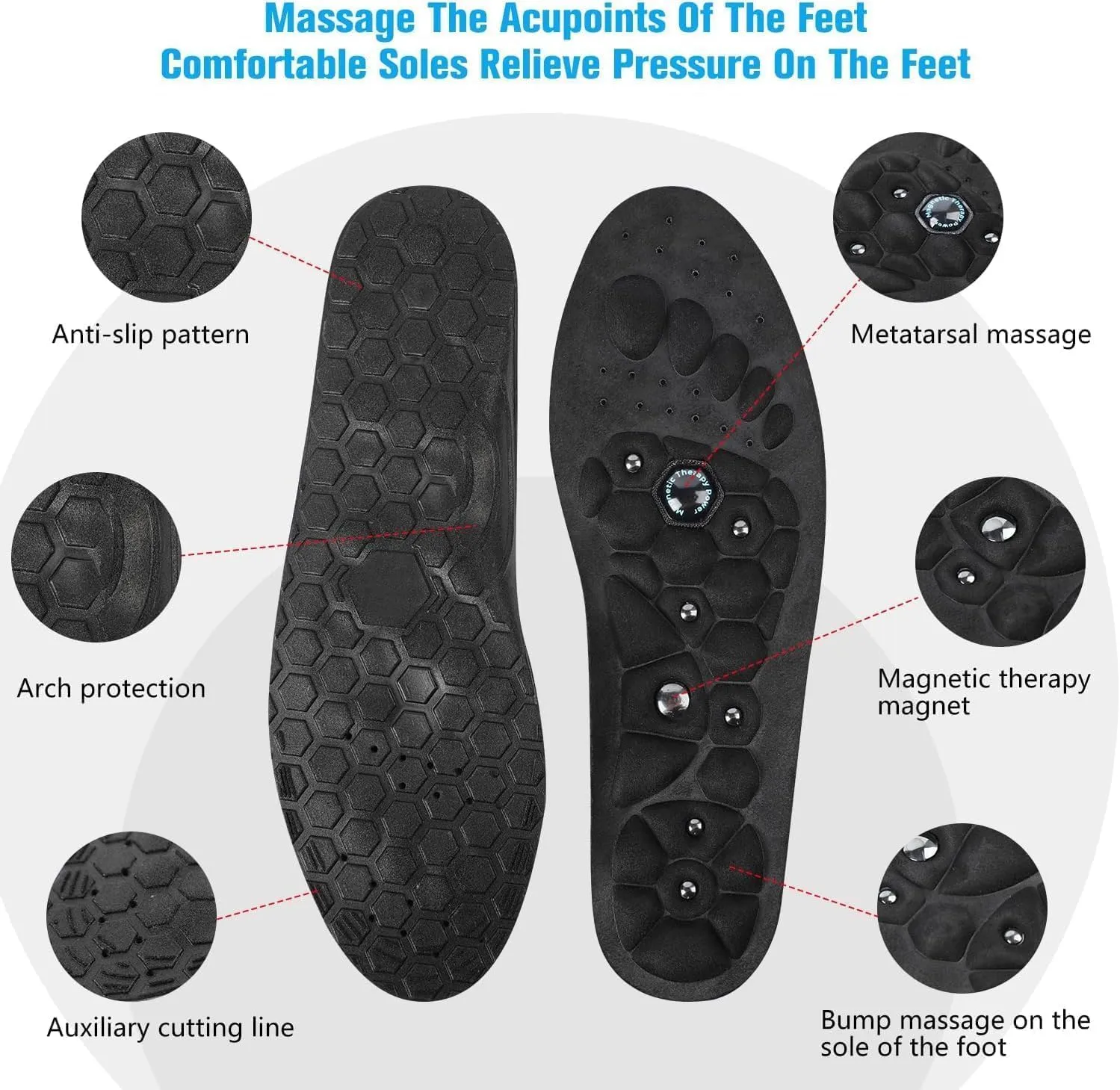 Orthopedic Acupressure Insoles  Reflexology Massage Insoles for Pain Relief, Comfortable Foot Support for Men and Women (Black, S(Men 4-7/Women 5-8))