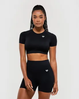 Power Seamless Short Sleeve Crop Top | Black