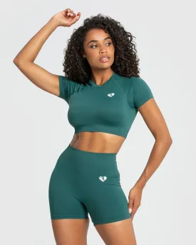Power Seamless Short Sleeve Crop Top | Forest Green