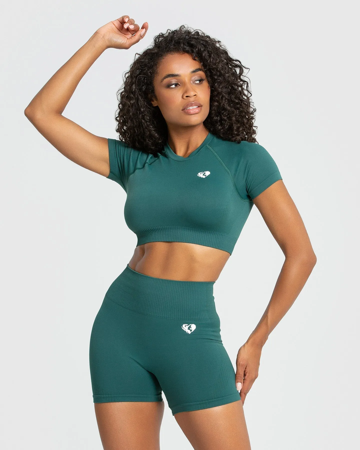 Power Seamless Short Sleeve Crop Top | Forest Green