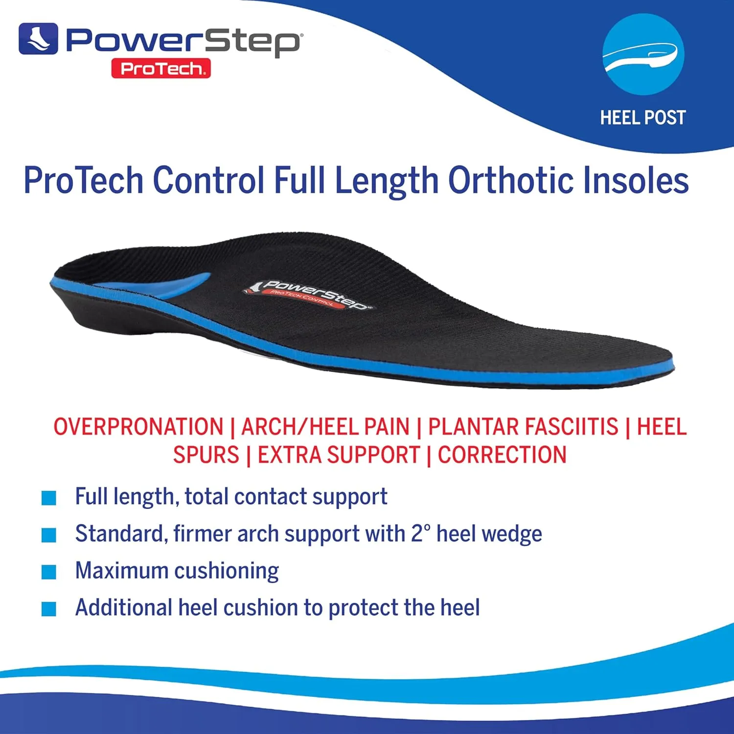 PowerStep ProTech Control Orthotic Insoles - Medical Grade Arch Support Inserts for Plantar Fasciitis Relief- Made in USA - Maximum Cushioning   ShockAbsorb Orthotic (M 16 )