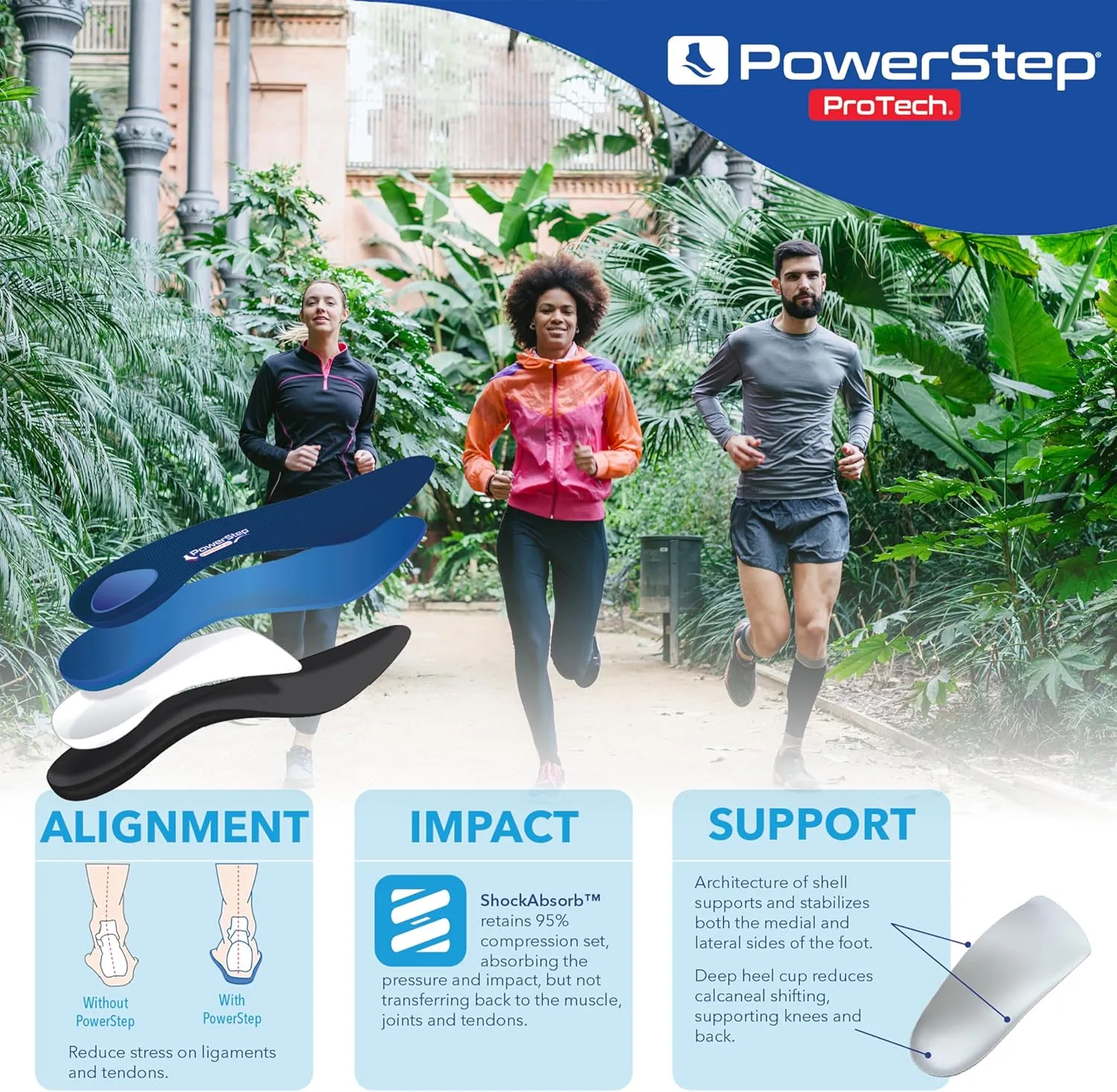 PowerStep ProTech Control Orthotic Insoles - Medical Grade Arch Support Inserts for Plantar Fasciitis Relief- Made in USA - Maximum Cushioning   ShockAbsorb Orthotic (M 16 )