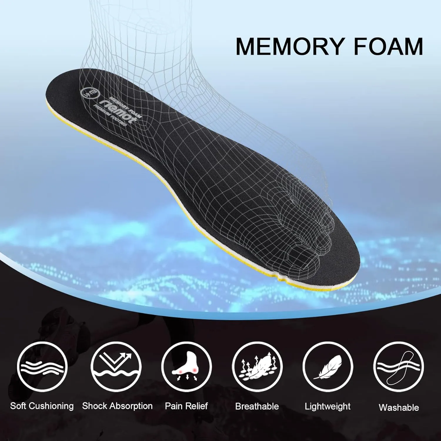 riemot Memory Foam Insoles for Women Men Super Soft Replacement Innersoles for Slippers Sneakers Running Shoes Boots Liners Comfort Cushioning Shoe Insert Black EU 38, 7 Women/5 Men