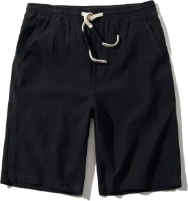 SIR7 Men's Linen Casual Classic Fit 11 Inch Inseam Elastic Waist Shorts with Drawstring