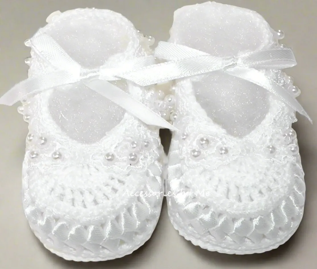 White Pearl Satin Trim Booties