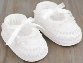 White Pearl Satin Trim Booties