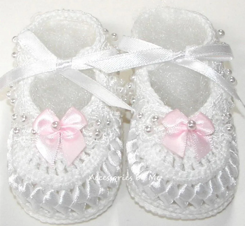White Pearl Satin Trim Booties
