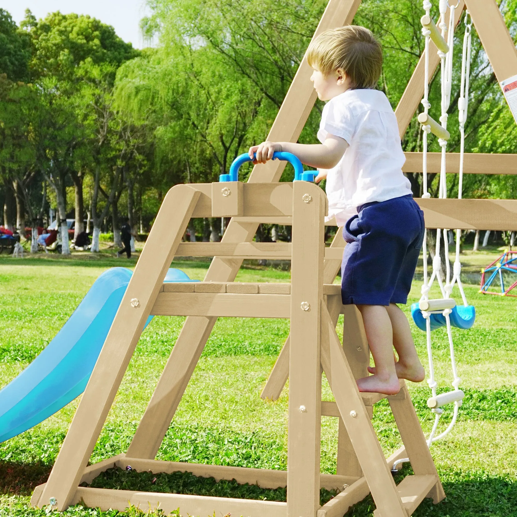Wooden Swing-N-Slide Set: Ideal for Backyard Fun with Slide, Swings, and Climber. Toddler-Friendly and Easy to Assemble