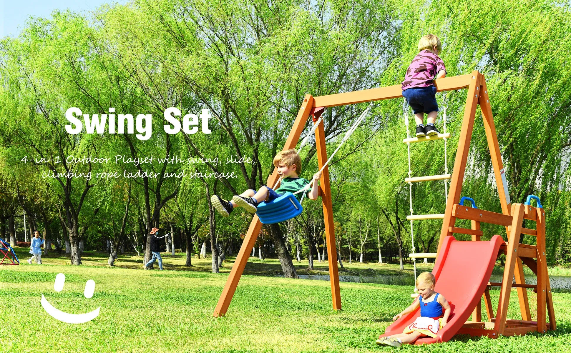 Wooden Swing-N-Slide Set: Ideal for Backyard Fun with Slide, Swings, and Climber. Toddler-Friendly and Easy to Assemble
