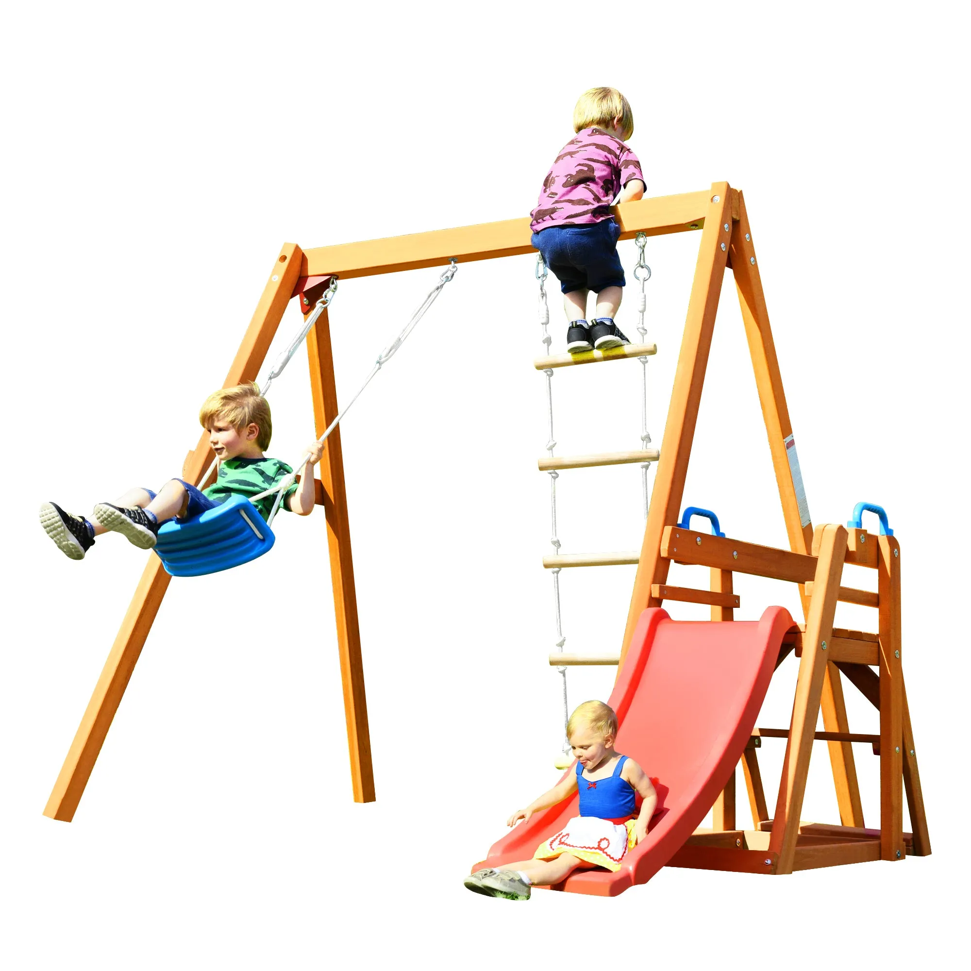 Wooden Swing-N-Slide Set: Ideal for Backyard Fun with Slide, Swings, and Climber. Toddler-Friendly and Easy to Assemble