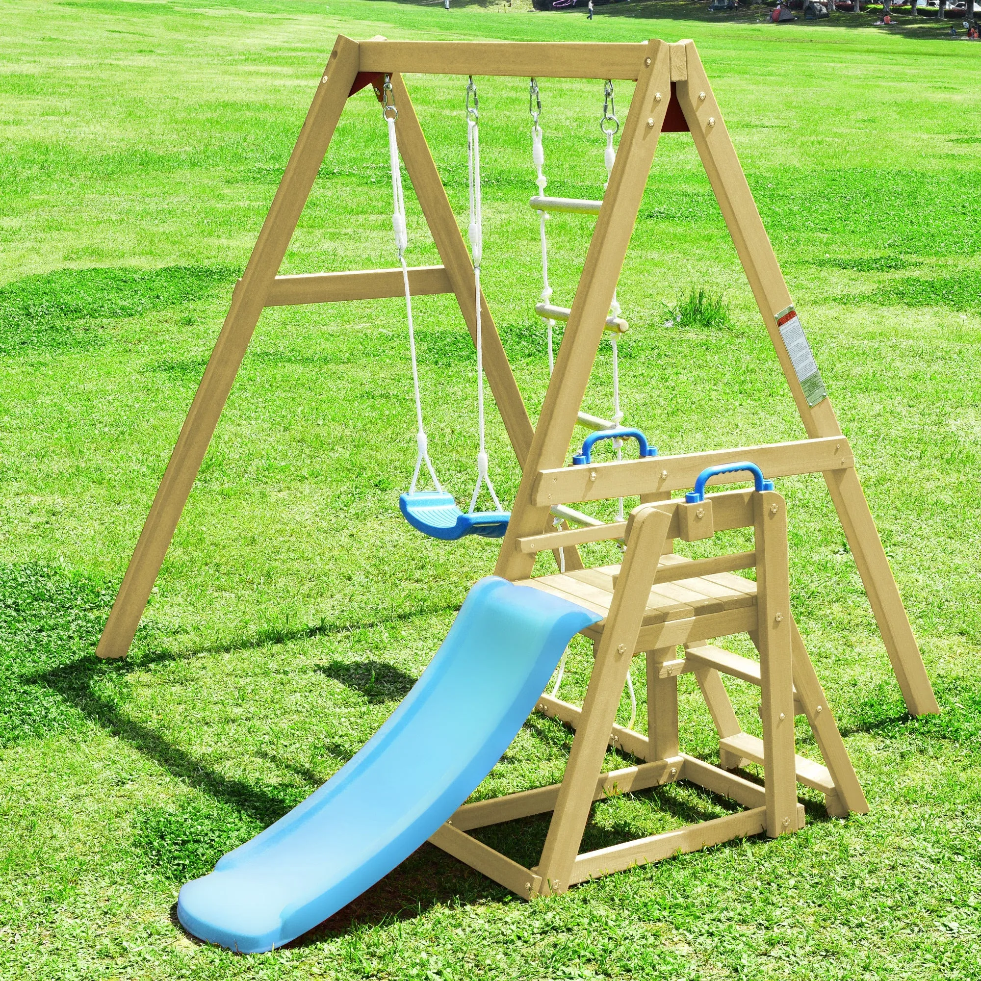 Wooden Swing-N-Slide Set: Ideal for Backyard Fun with Slide, Swings, and Climber. Toddler-Friendly and Easy to Assemble