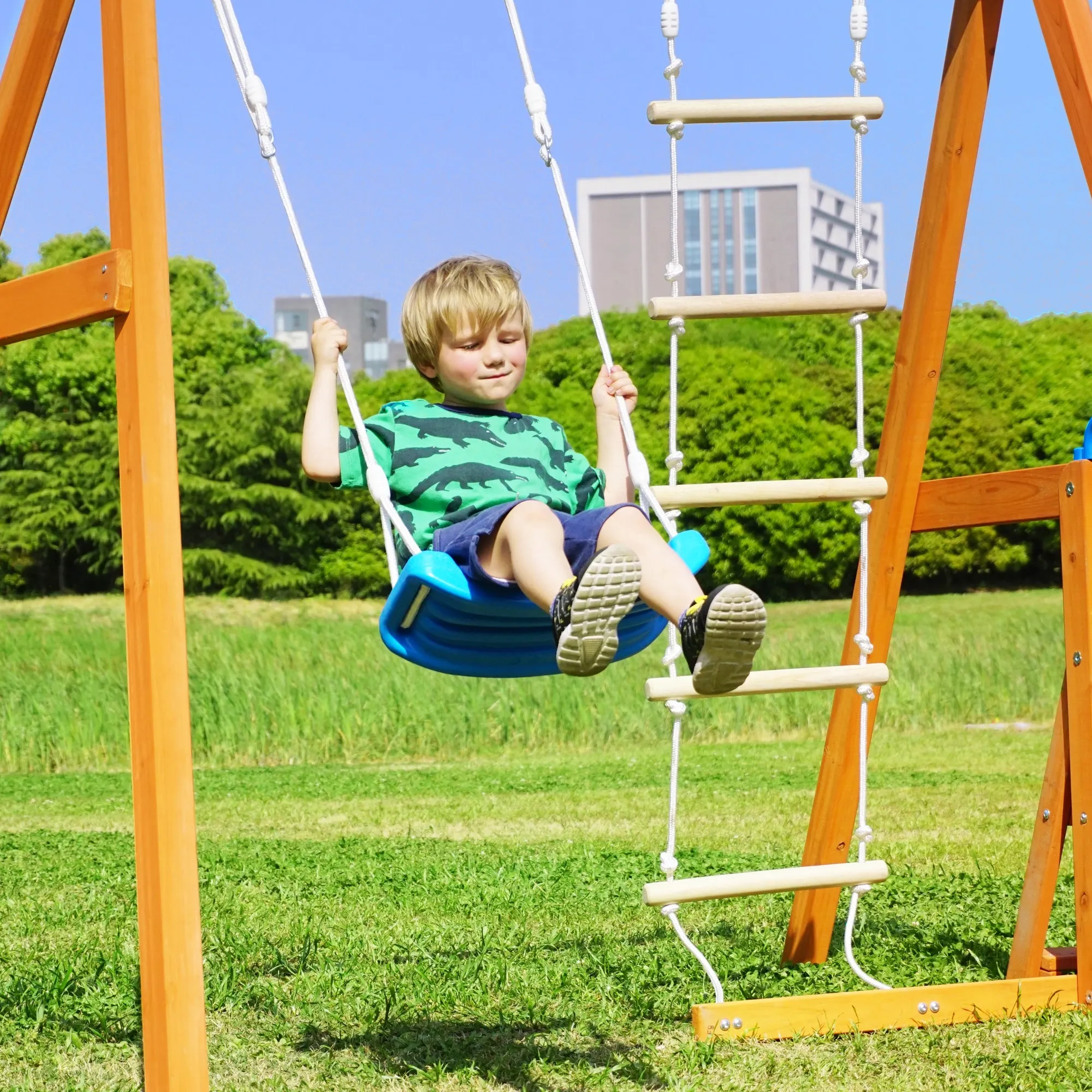 Wooden Swing-N-Slide Set: Ideal for Backyard Fun with Slide, Swings, and Climber. Toddler-Friendly and Easy to Assemble