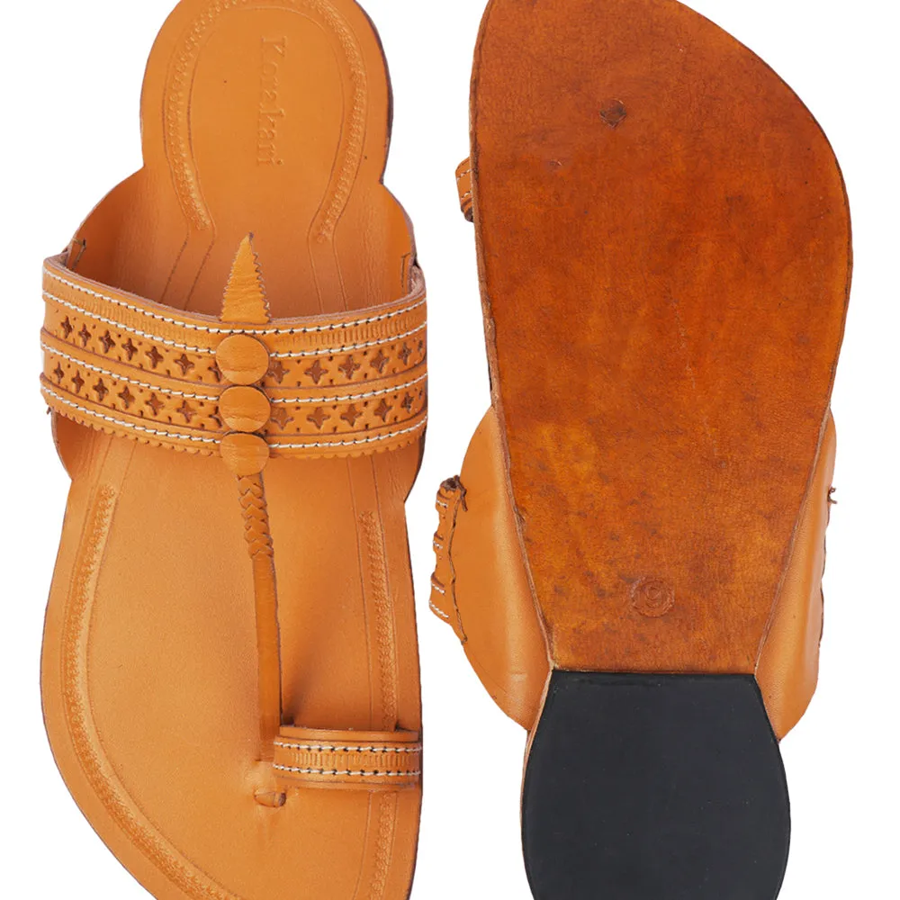 Yellow Handstitched Leather Kolhapuri Men Slipper