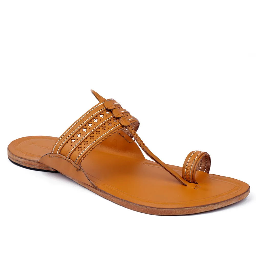 Yellow Handstitched Leather Kolhapuri Men Slipper